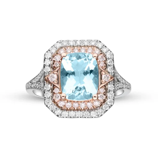 Aquamarine And Diamond Ring In 14K White And Rose Gold (1/5 Ct. Tw.)