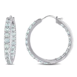 Aquamarine Hoop Earrings In Sterling Silver