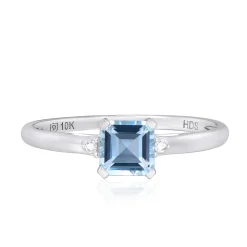 Aquamarine Stacking Ring With Diamond Accents In 10K White Gold