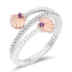 Ariel Shell Diamond And Amethyst Wrap Ring In Sterling Silver And 10K Rose Gold (1/10 Ct. Tw.)