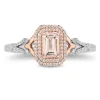 Aurora Emerald-Cut Morganite & Diamond Ring In Sterling Silver & 10K Rose Gold (1/7 Ct. Tw.)