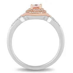 Aurora Emerald-Cut Morganite & Diamond Ring In Sterling Silver & 10K Rose Gold (1/7 Ct. Tw.)