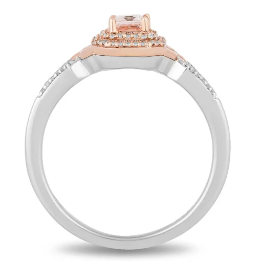 Aurora Emerald-Cut Morganite & Diamond Ring In Sterling Silver & 10K Rose Gold (1/7 Ct. Tw.)