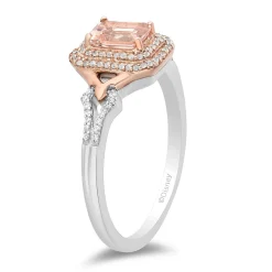 Aurora Emerald-Cut Morganite & Diamond Ring In Sterling Silver & 10K Rose Gold (1/7 Ct. Tw.)