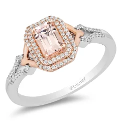 Aurora Emerald-Cut Morganite & Diamond Ring In Sterling Silver & 10K Rose Gold (1/7 Ct. Tw.)
