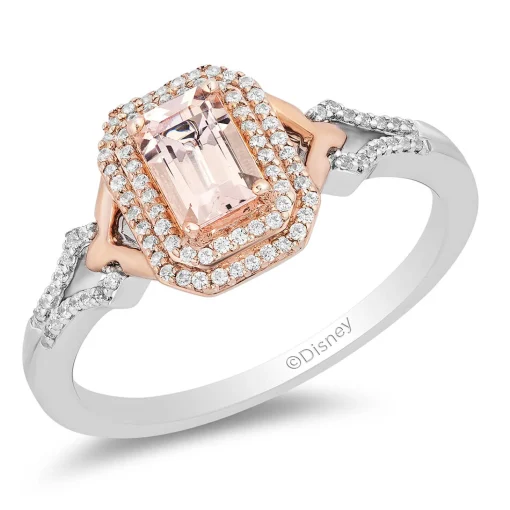 Aurora Emerald-Cut Morganite & Diamond Ring In Sterling Silver & 10K Rose Gold (1/7 Ct. Tw.)
