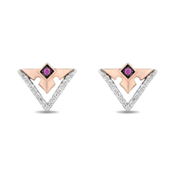 Aurora Pink Sapphire And Diamond Earrings In Sterling Silver And 10K Rose Gold (1/10 Ct. Tw.)