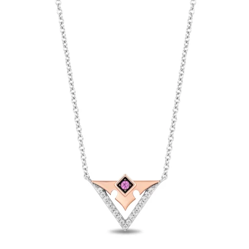 Aurora Pink Sapphire And Diamond Pendant In Sterling Silver And 10K Rose Gold (1/10 Ct. Tw.)