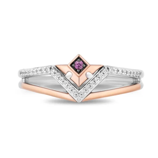 Aurora Pink Sapphire And Diamond Ring In Sterling Silver And 10K Rose Gold (1/10 Ct. Tw.)