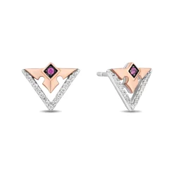 Aurora Pink Sapphire And Diamond Earrings In Sterling Silver And 10K Rose Gold (1/10 Ct. Tw.)
