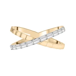 Baguette Diamond Ribbed 'X' Ring In 14K Yellow Gold (1/3 Ct. Tw.)