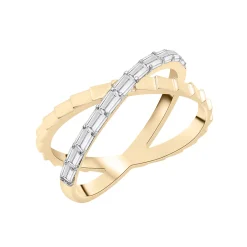 Baguette Diamond Ribbed 'X' Ring In 14K Yellow Gold (1/3 Ct. Tw.)