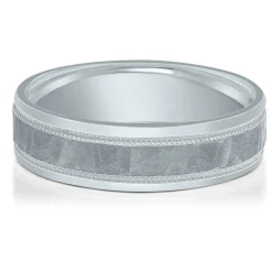 Beaded Hammer Finish Band In Platinum, 6Mm
