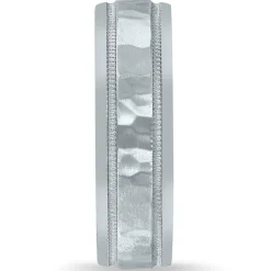 Beaded Hammer Finish Band In Platinum, 6Mm