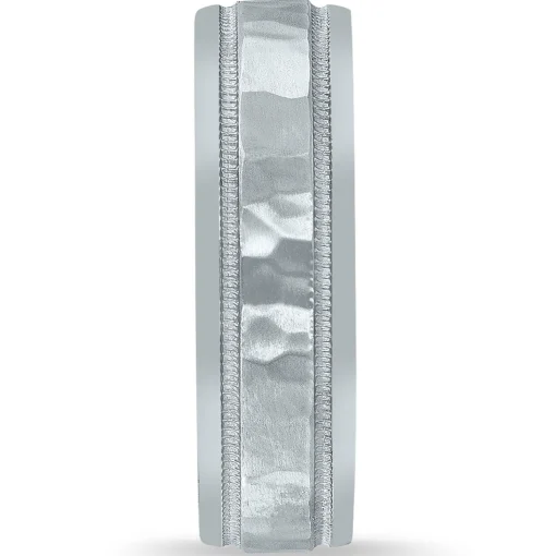 Beaded Hammer Finish Band In Platinum, 6Mm