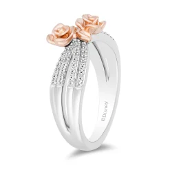 Belle Enchanted Rose Multi-Row Diamond Bypass Ring In Sterling Silver & 10K Rose Gold (1/5 Ct. Tw.)