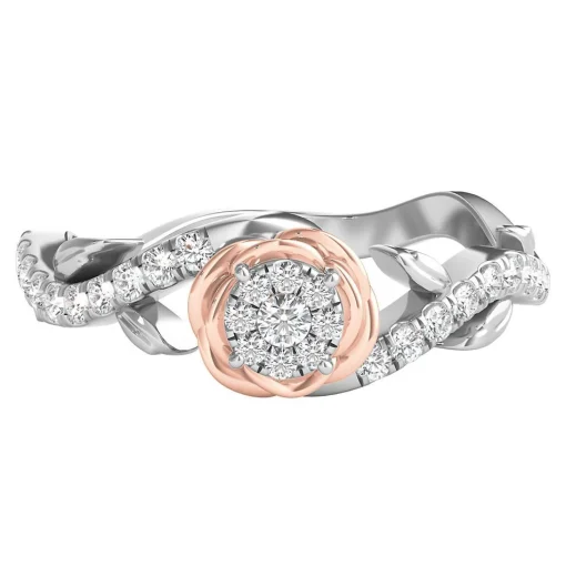 Belle Rose Diamond Promise Ring In 14K White & Rose Gold (1/4 Ct. Tw.)