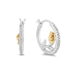 Belle 30Th-Anniversary Rose Hoop Earrings With Diamonds In Sterling Silver & 10K Yellow Gold (1/7 Ct. Tw.)