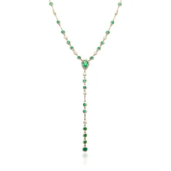 Bezel-Set Emerald And Diamond Drop Necklace In 14K Yellow Gold (1/5 Ct. Tw.)