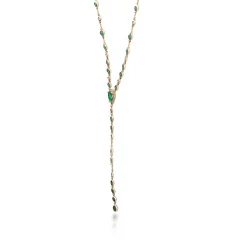 Bezel-Set Emerald And Diamond Drop Necklace In 14K Yellow Gold (1/5 Ct. Tw.)