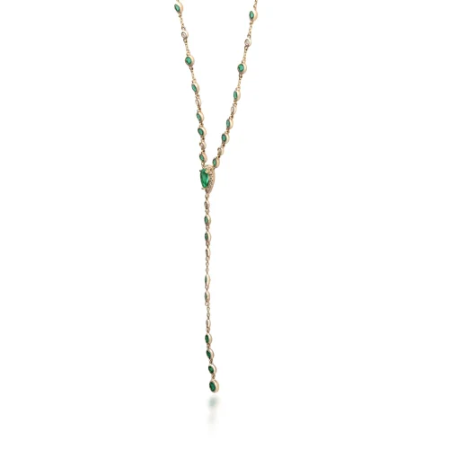 Bezel-Set Emerald And Diamond Drop Necklace In 14K Yellow Gold (1/5 Ct. Tw.)