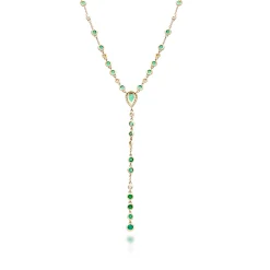 Bezel-Set Emerald And Diamond Drop Necklace In 14K Yellow Gold (1/5 Ct. Tw.)