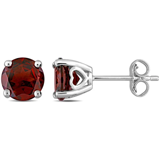 Birthstone Stud Earrings With Heart Baskets In
