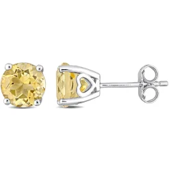 Birthstone Stud Earrings With Heart Baskets In