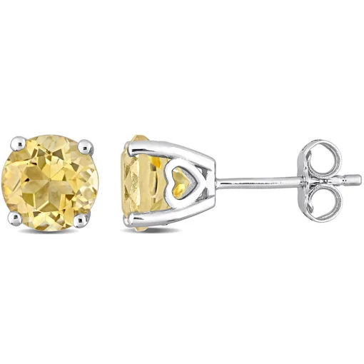 Birthstone Stud Earrings With Heart Baskets In