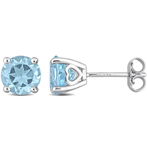 Birthstone Stud Earrings With Heart Baskets In