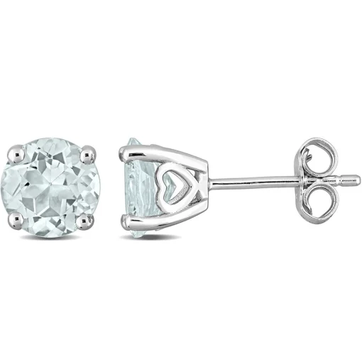 Birthstone Stud Earrings With Heart Baskets In