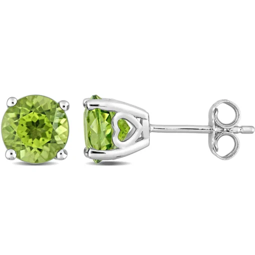 Birthstone Stud Earrings With Heart Baskets In