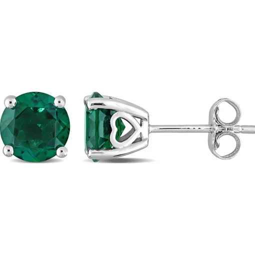 Birthstone Stud Earrings With Heart Baskets In