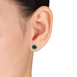 Birthstone Stud Earrings With Heart Baskets In