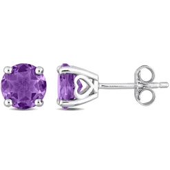 Birthstone Stud Earrings With Heart Baskets In