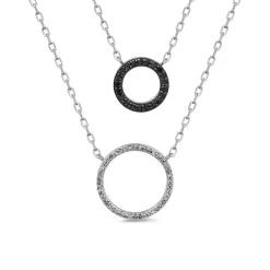 Black & White Diamond Double Circle Layer Necklace In Sterling Silver (1/4 Ct. Tw.)