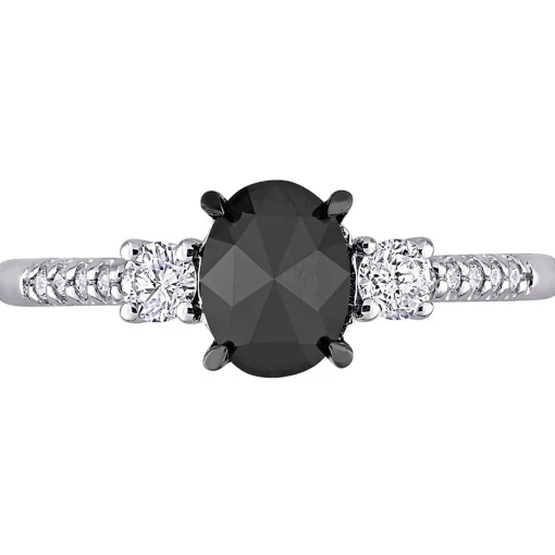 1 1/4 Black & White Diamond Ring In 14K White Gold