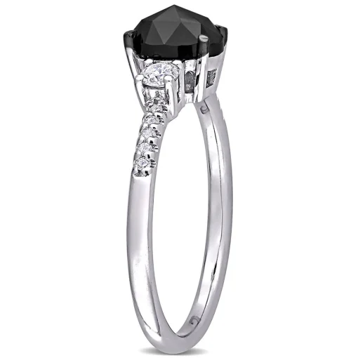 1 1/4 Black & White Diamond Ring In 14K White Gold