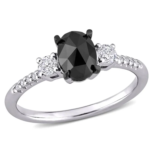 1 1/4 Black & White Diamond Ring In 14K White Gold