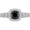 Black & White Diamond Ring With Cushion-Shaped Halo In 10K White Gold (1 1/7 Ct. Tw.)