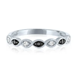Black & White Diamond Stack Band In 10K White Gold (1/10 Ct. Tw.)