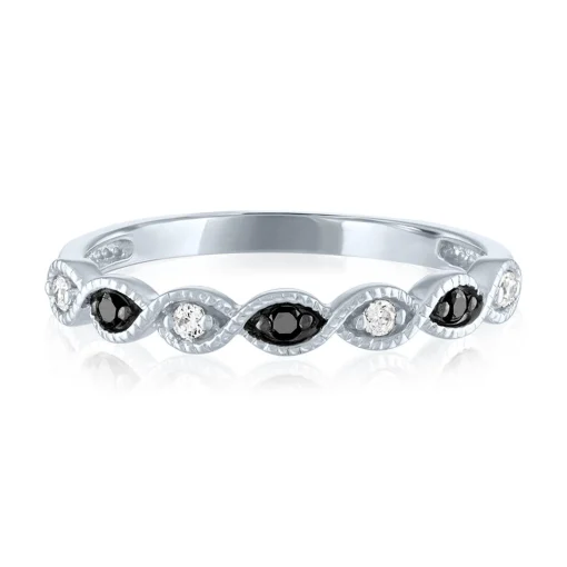 Black & White Diamond Stack Band In 10K White Gold (1/10 Ct. Tw.)