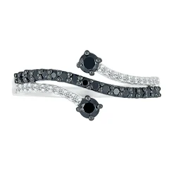 Black & White Promise Ring With Diamond Bypass Band In Sterling Silver (1/3 Ct. Tw.)