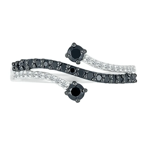 Black & White Promise Ring With Diamond Bypass Band In Sterling Silver (1/3 Ct. Tw.)