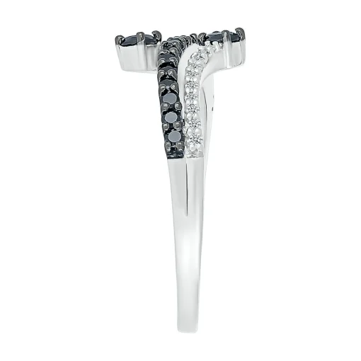 Black & White Promise Ring With Diamond Bypass Band In Sterling Silver (1/3 Ct. Tw.)