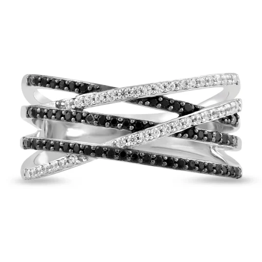 Black And White Crossover Band In Sterling Silver (1/3 Ct. Tw.)