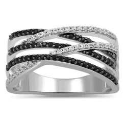 Black And White Crossover Band In Sterling Silver (1/3 Ct. Tw.)