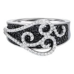 Black And White Diamond Swirl Ring In 10K White Gold (1 Ct. Tw.)