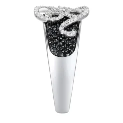 Black And White Diamond Swirl Ring In 10K White Gold (1 Ct. Tw.)