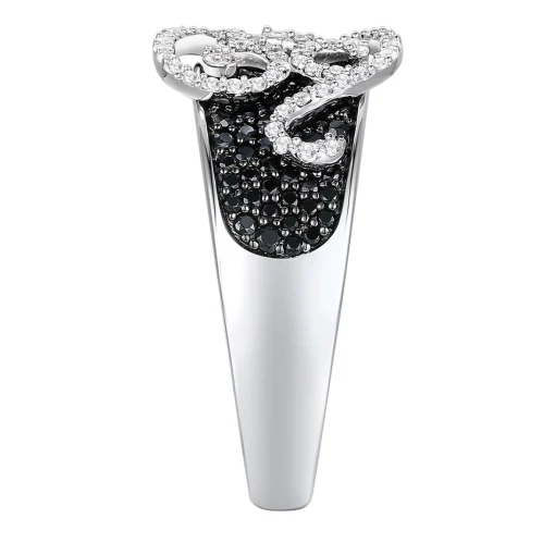 Black And White Diamond Swirl Ring In 10K White Gold (1 Ct. Tw.)